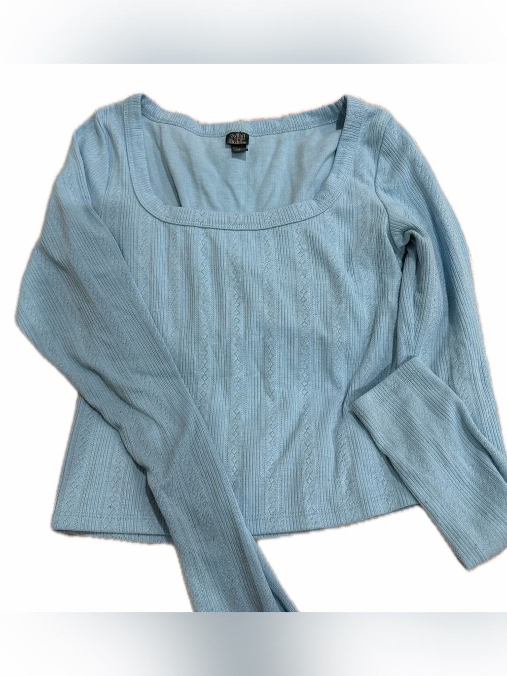 wild fable Light Blue Ribbed Square-Neck Long Sleeve Top